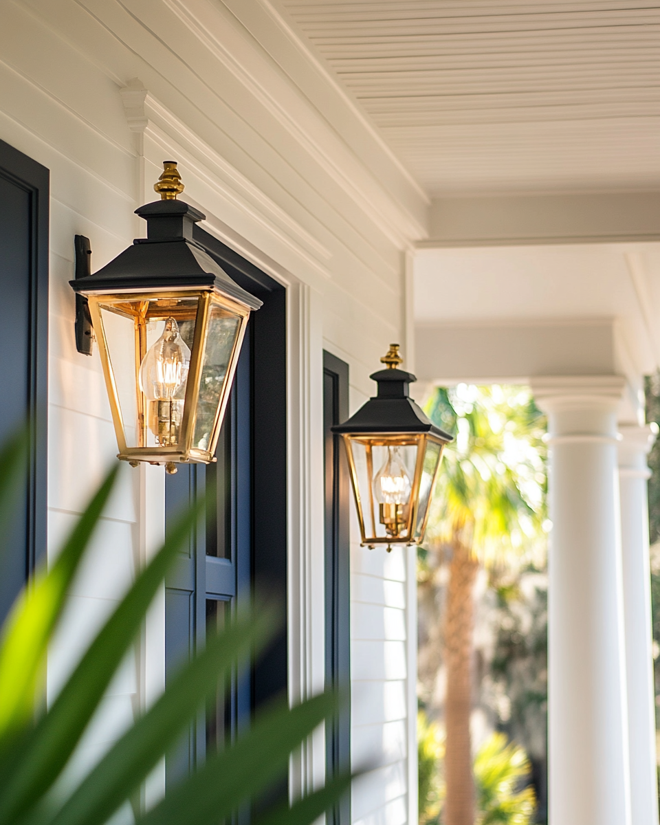 A classic Lowcountry estate veranda with gas lantern